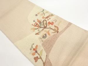 すくい織金通し抽象草花に鳥模様織出し袋帯